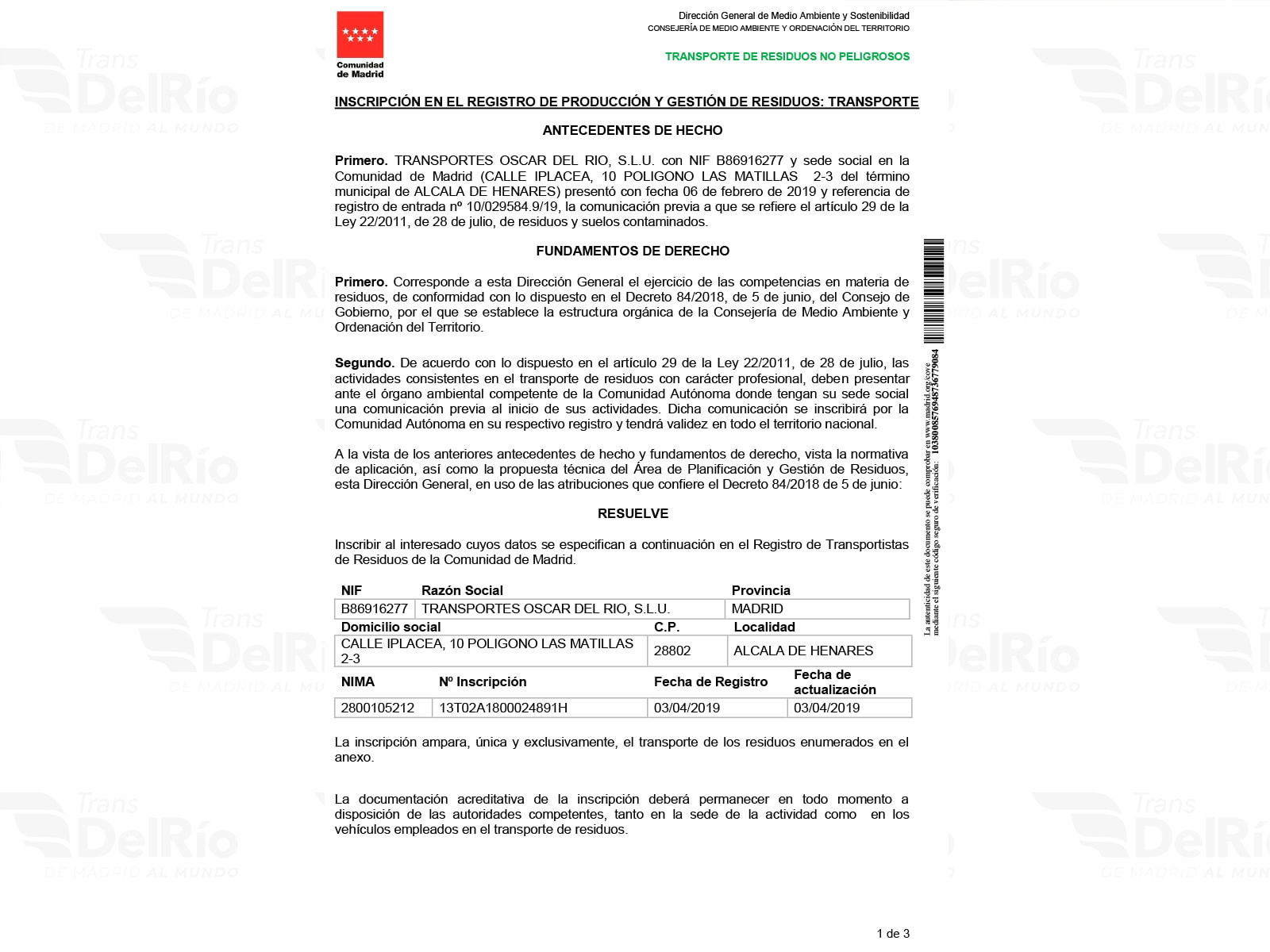 Gestión residuos OSCAR CERTIFICADO CAP PROFESIONAL