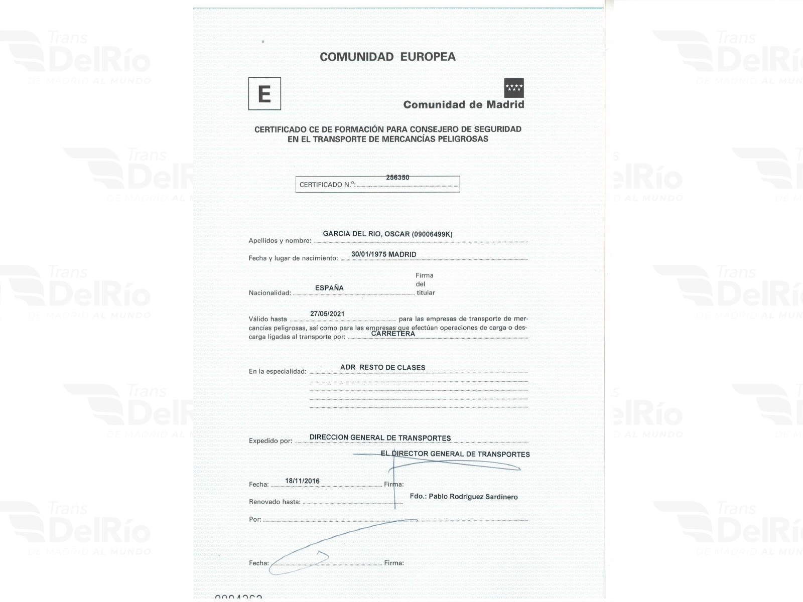 Mercancias peligrosas OSCAR CERTIFICADO CAP
