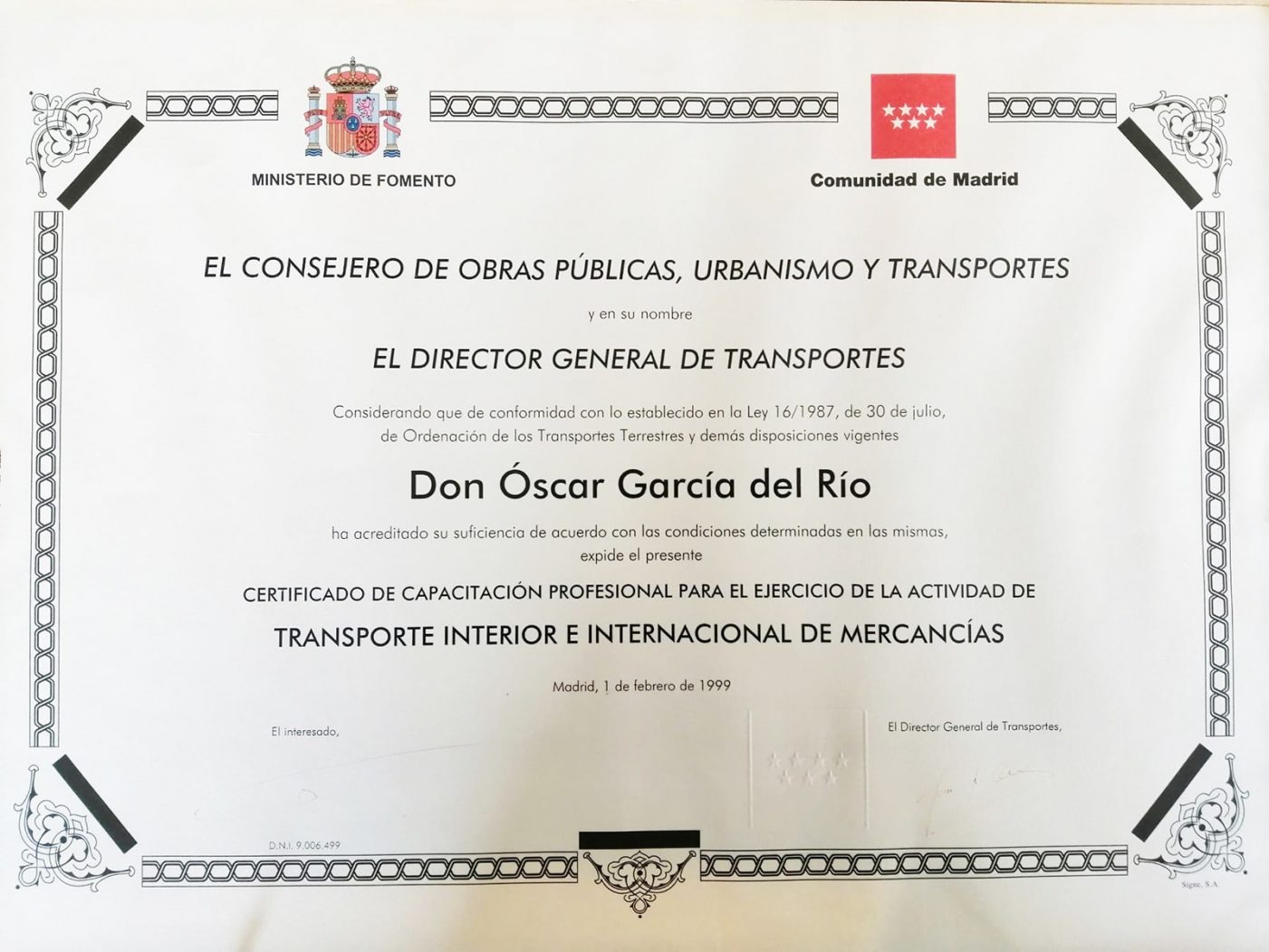 OSCAR CERTIFICADO CAP PROFESIONAL